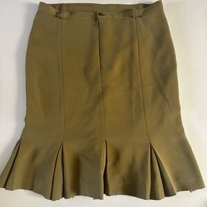 Green Pleated Pencil Skirt Knee-Length Work